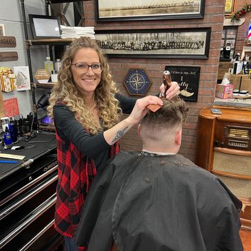 Ashley, barber artist at Forefathers Grooming in Sterling Heights